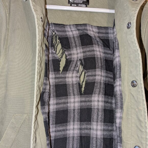 Off The Grid Torch Canvas Jacket Mens Medium Army Green Flannel Lined Snap Close - Picture 8 of 14